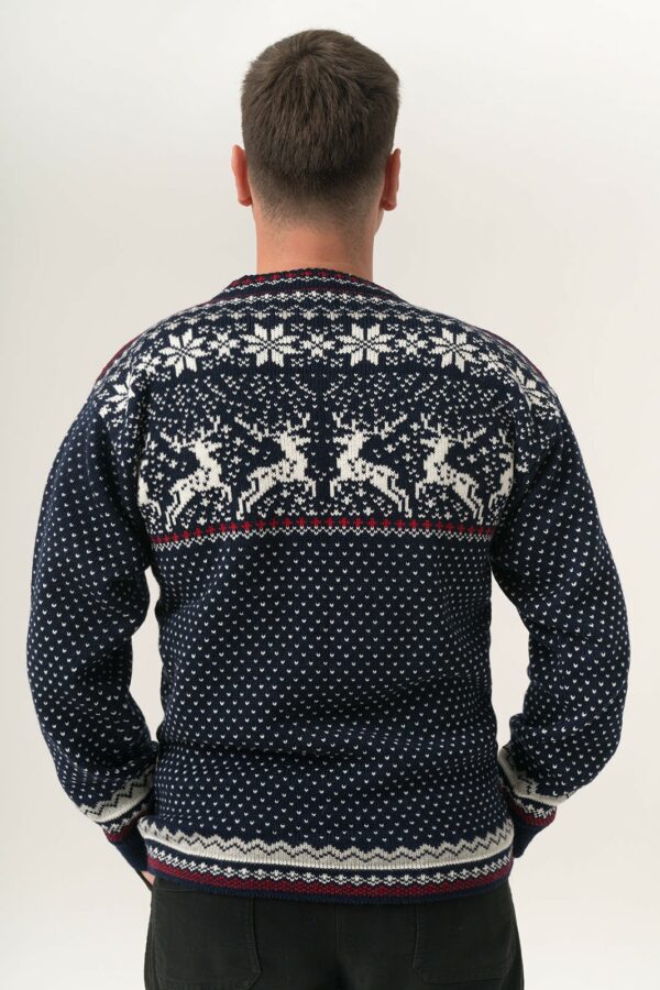 Wool Sweater With Reindeers For Men, Knitted Men'S Sweater With Crew Neck, Christmas Sweater