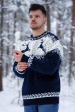 Wool Jumper With Reindeers, Oversized Sweater, Christmas Sweater For Men