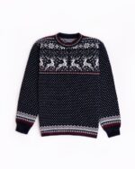 Wool Sweater With Reindeers For Men, Knitted Men'S Sweater With Crew Neck, Christmas Sweater