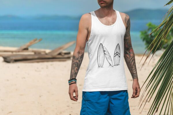 Surf Style Tank Top Surfboard Minimalist Unisex Racerback Tee Water Sports Beach Workout Comfy Top Summer Apparel Beachwear