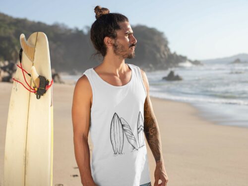 Surf Style Tank Top Surfboard Minimalist Unisex Racerback Tee Water Sports Beach Workout Comfy Top Summer Apparel Beachwear