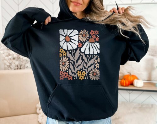 Wildflowers Shirt, Floral Hooded Sweatshirt, Boho Wildflowers Shirt, Floral Nature Hoodie, Flowers Sweatshirt, Floral Hoodie, Gift For Women