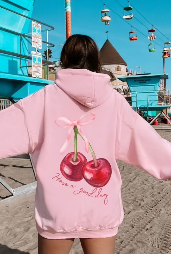 Coquette Cherry Hoodie Have A Good Day Hoodie Words On Back Coquette Bow Hoodie Trendy Ribbon Hoodie Cute Coquette Pullover Hoodie