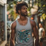 Tribal Shark Series &Quot;Ocean Sunrise Shark&Quot; Soft Lightweight Cotton Jersey Men'S Summer Tank Top