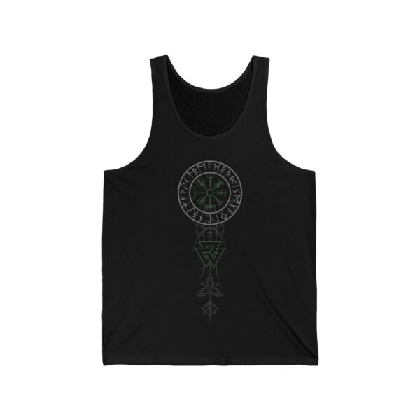 Green Runic Vegvisir Unisex Jersey Tank, Viking Compass, Norse Pagan Tank Top, Elder Futhark Runes - Bella+Canvas 3480