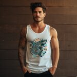 Tribal Shark Series &Quot;Ocean Sunrise Shark&Quot; Soft Lightweight Cotton Jersey Men'S Summer Tank Top