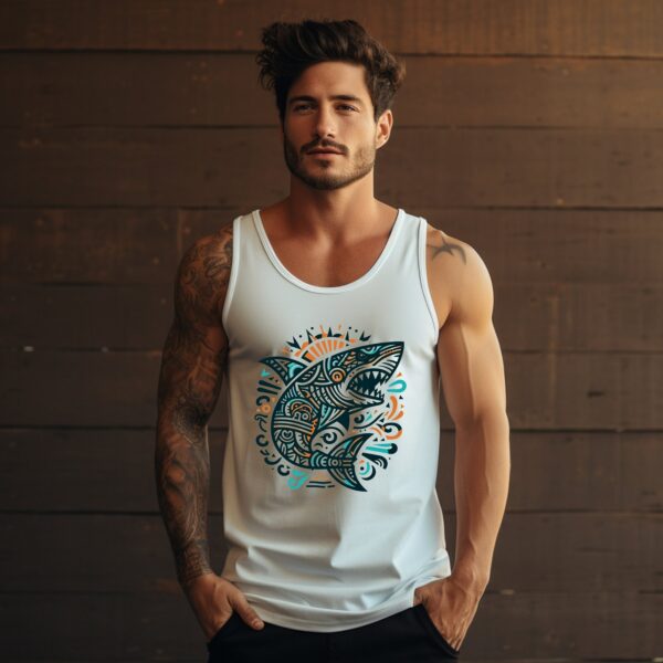 Tribal Shark Series &Quot;Ocean Sunrise Shark&Quot; Soft Lightweight Cotton Jersey Men'S Summer Tank Top